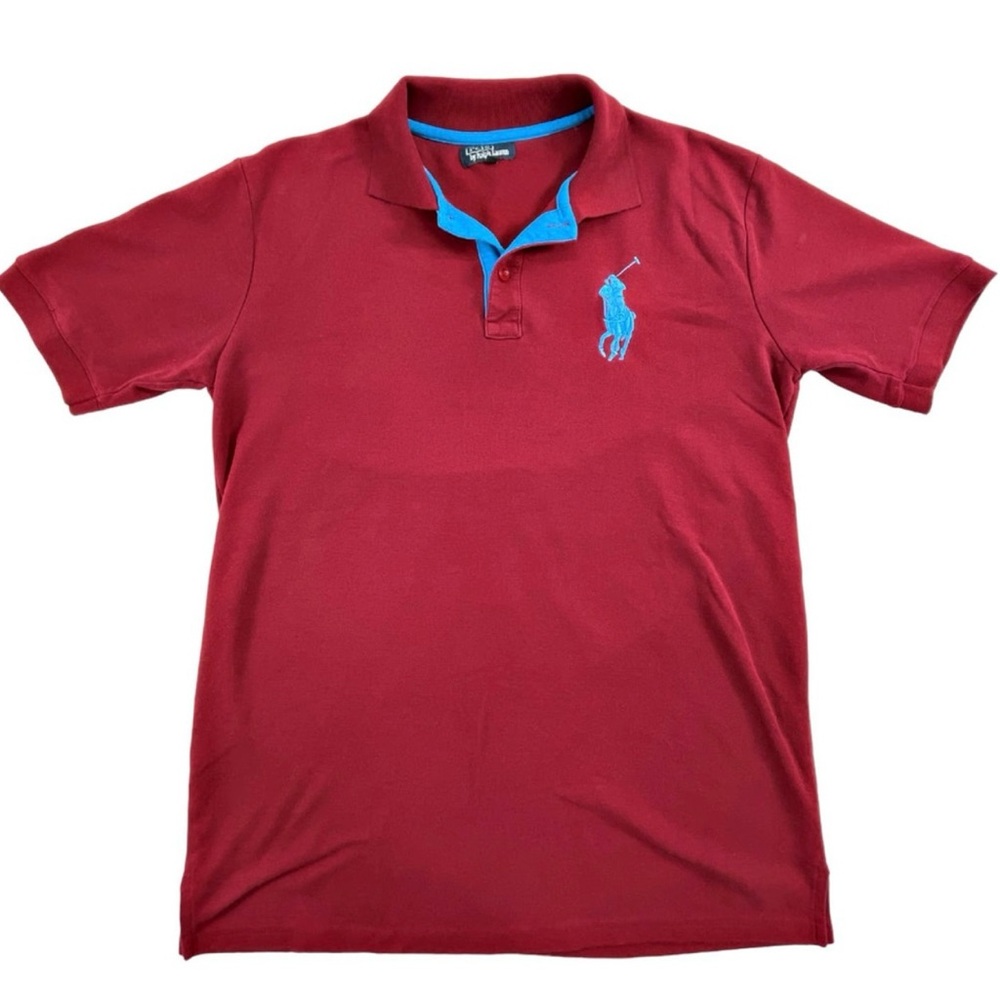 ⚡️Polo by Ralph Lauren EUC Men's Big Pony Burgundy/Red Blue Polo Shirt Sz 42